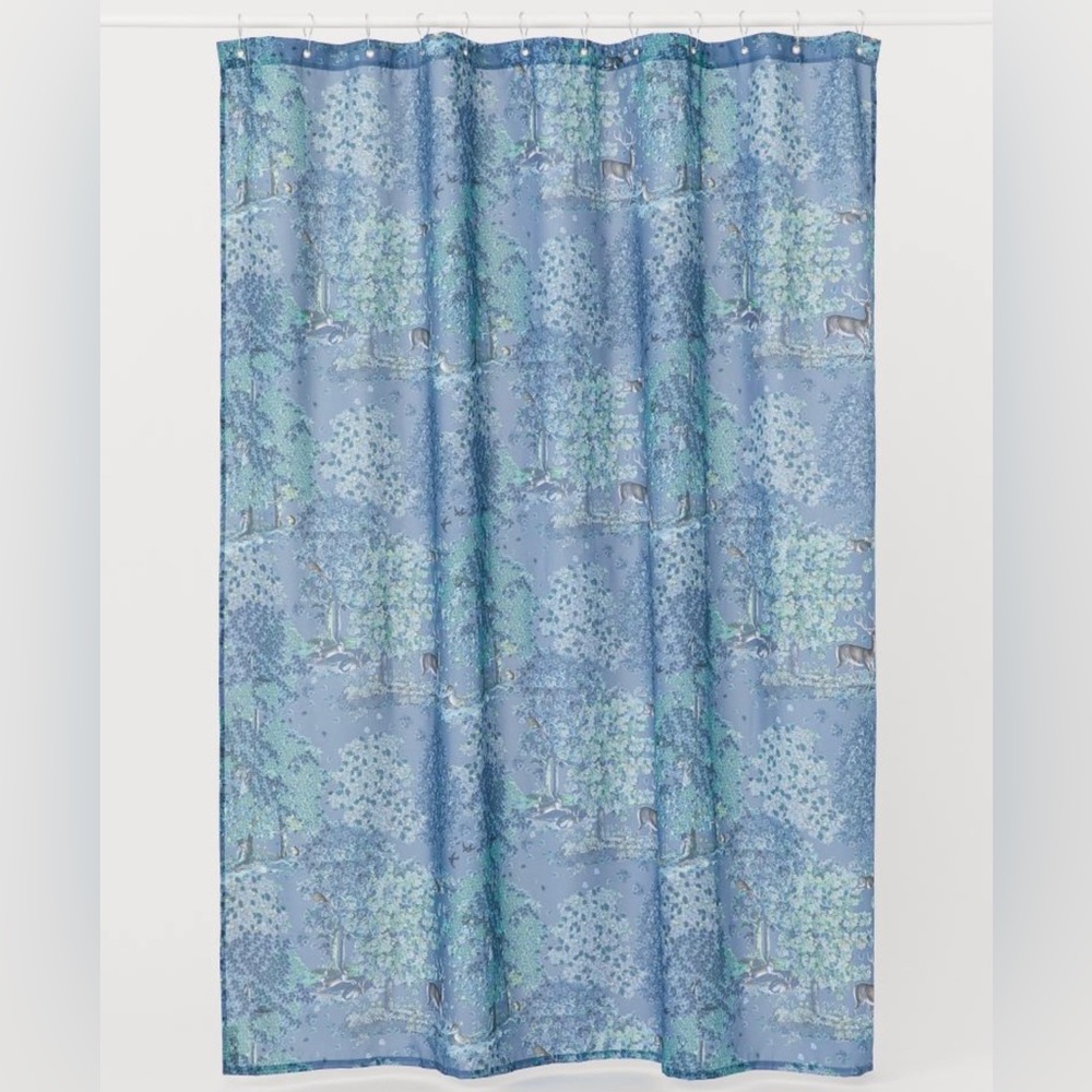MAJOR ISO H&M Patterned Shower Curtain Forest Woodland Elk
